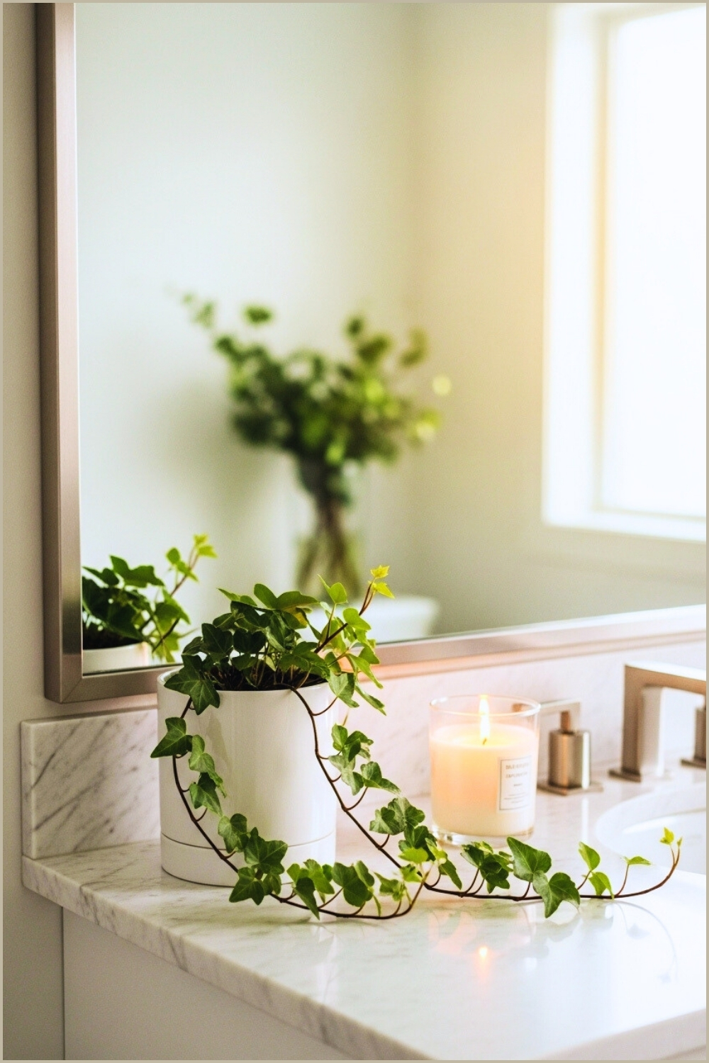 Elegant Bathroom Scene With A White Marble Countertop