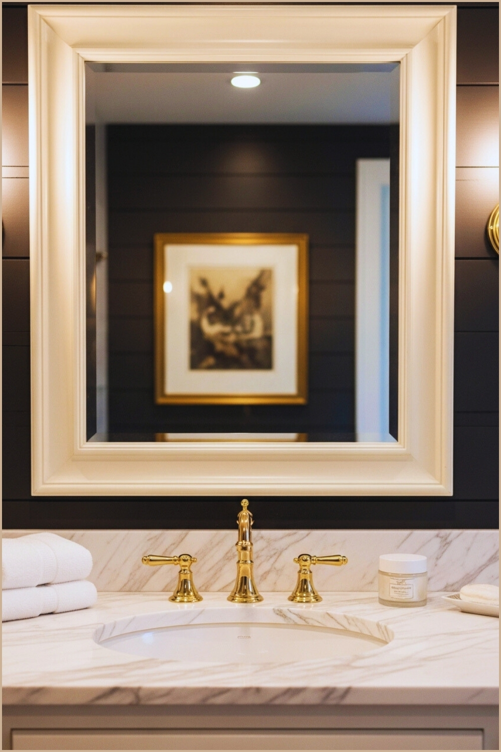 Elegant Bathroom Vanity With Polished Brass Faucet Set