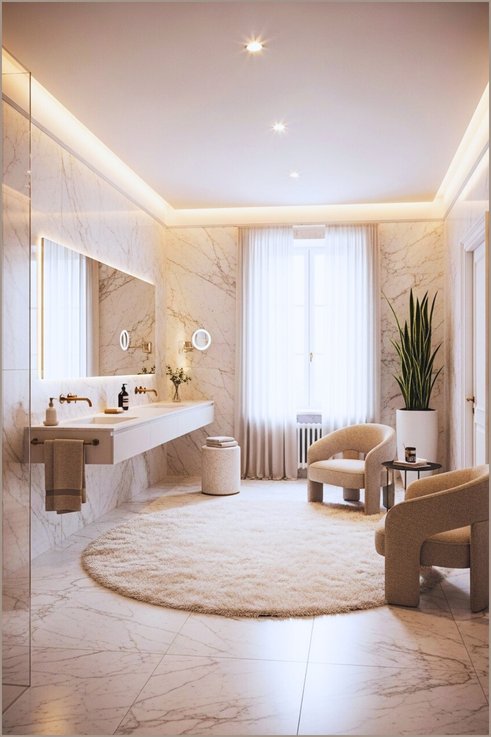 Elegant Bathroom With Full Marble Walls And Floors