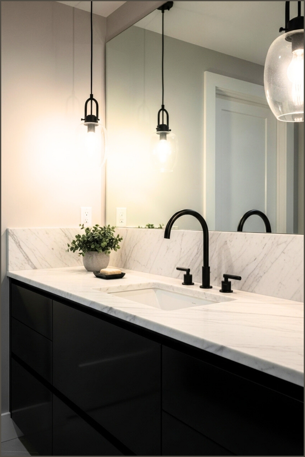 Elegant Bathroom With Polished White Marble Backsplash