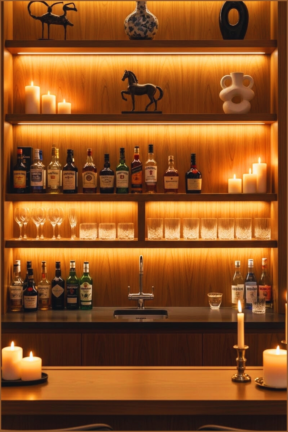 Elegant Built In Home Bar With Open Shelving