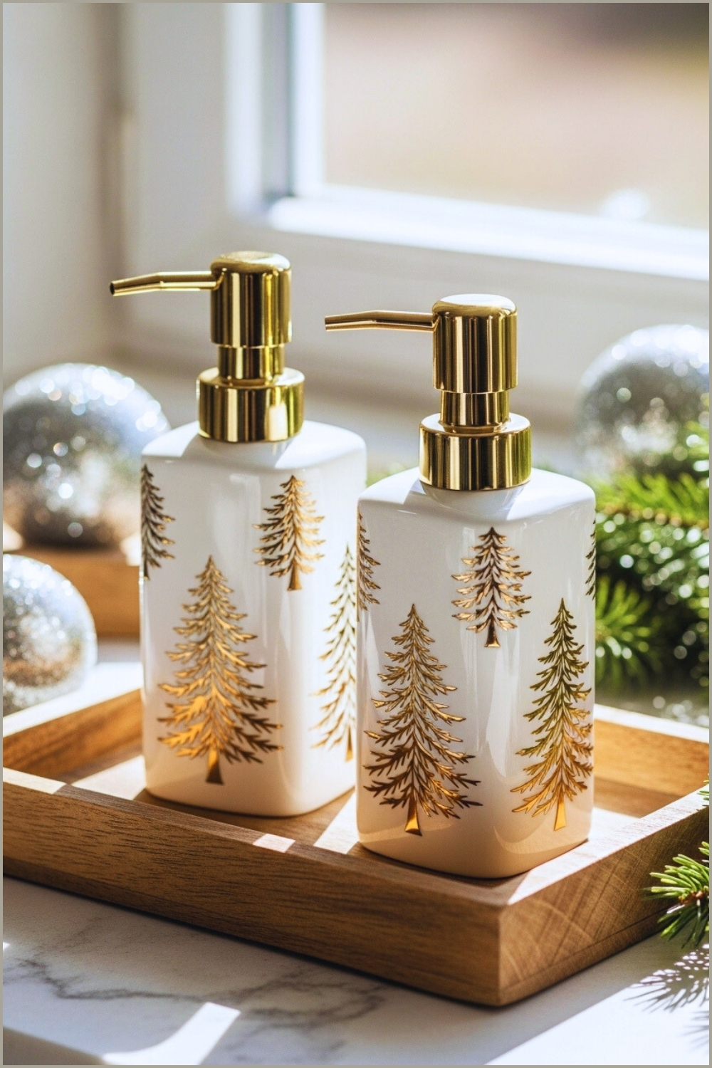 Elegant Christmas Bathroom Decor Featuring Two White