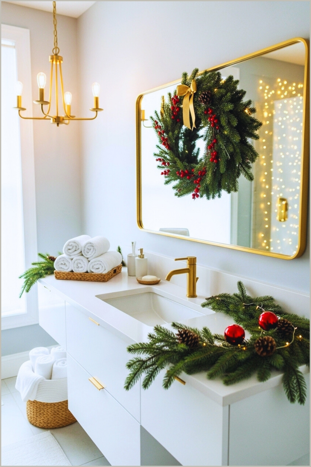 Elegant Christmas Bathroom Interior With White Vanity