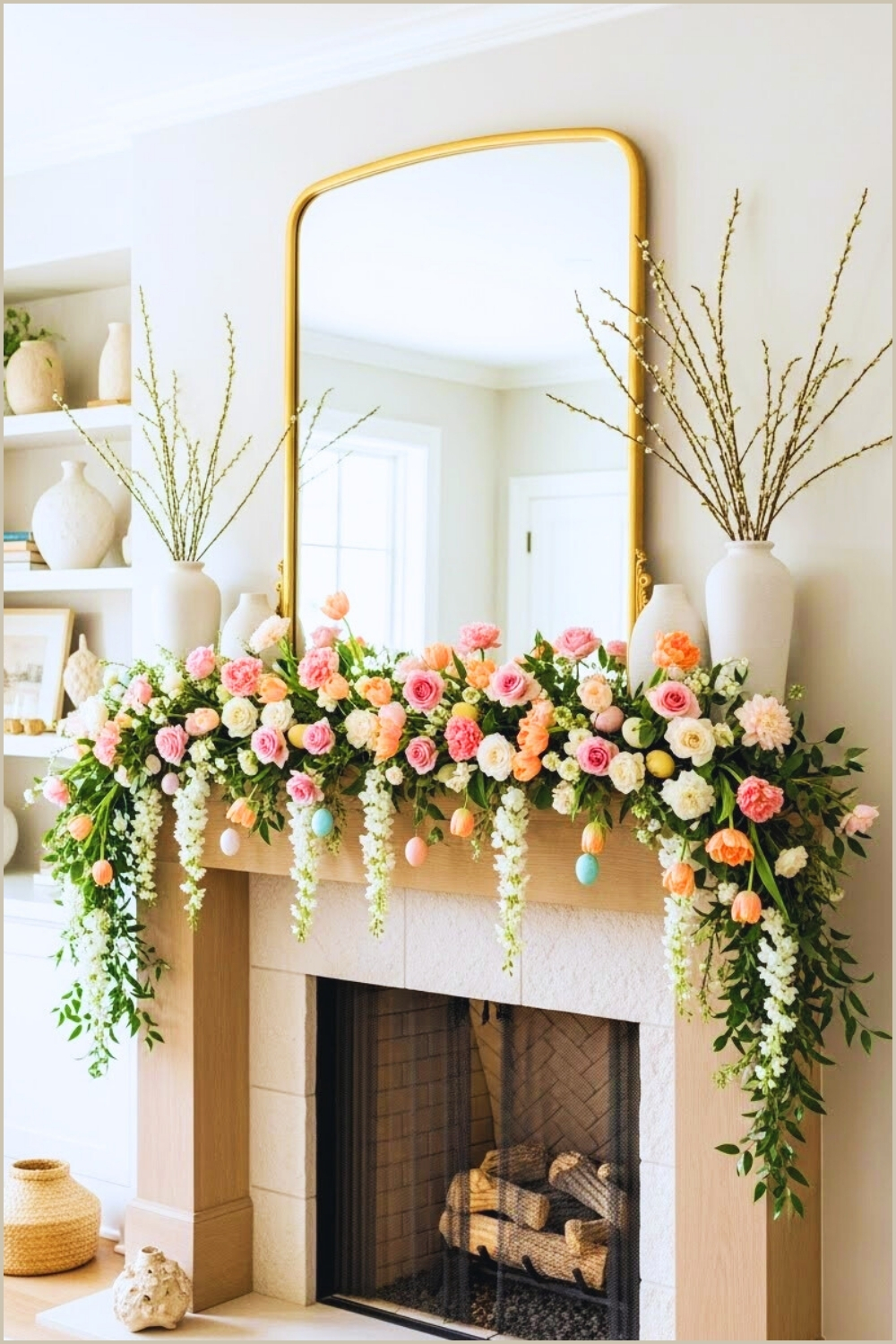 Elegant Easter Mantel Decorated With A Luxurious