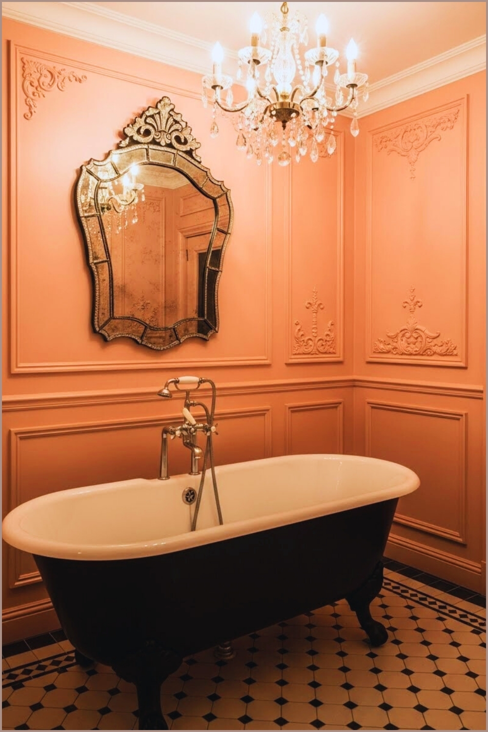 Elegant French Vintage Bathroom, Pink Paneled Walls