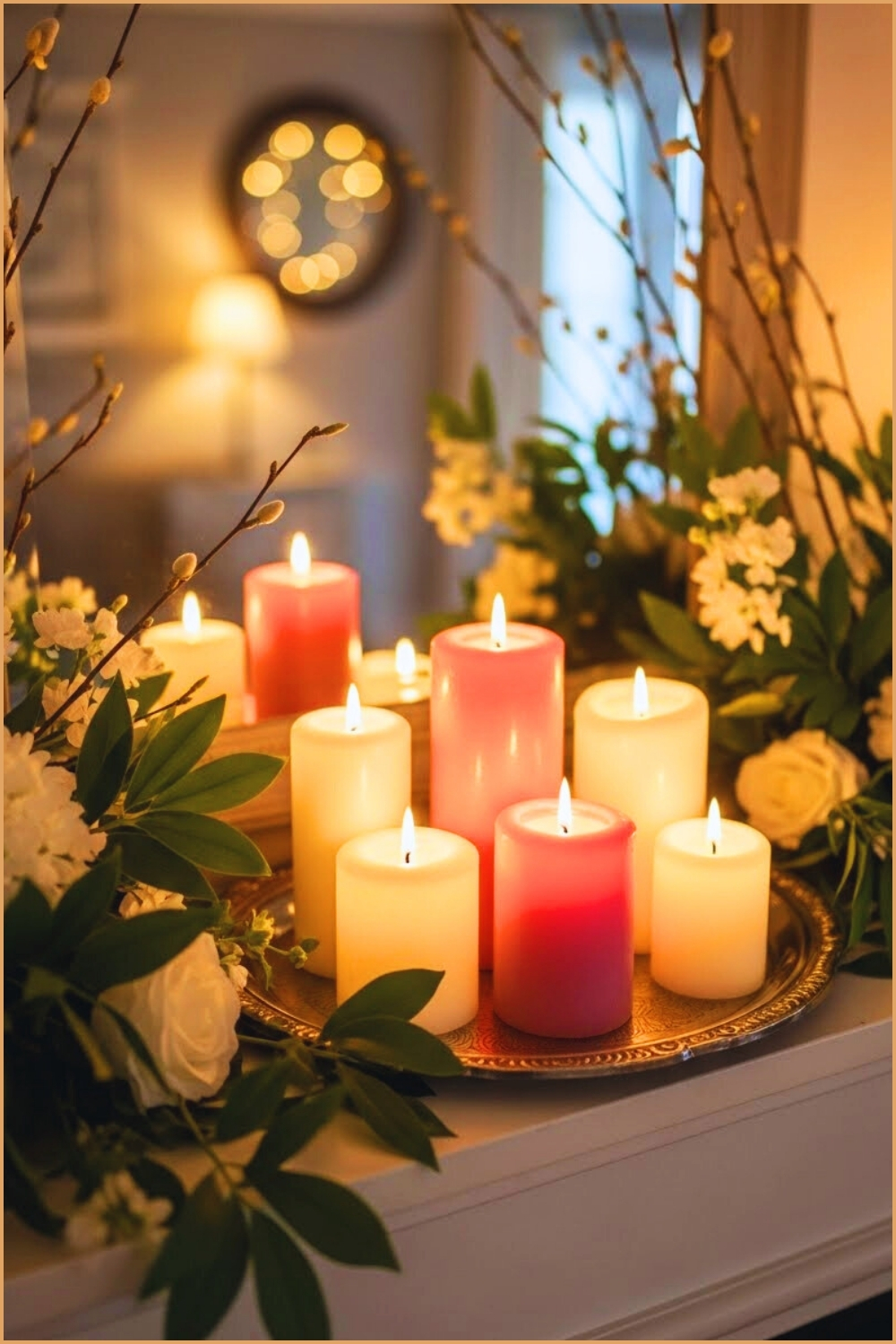 Elegant Spring Mantel Decorated With Glowing
