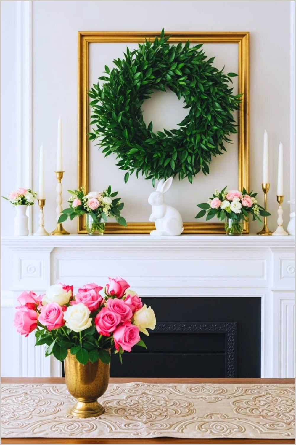 Elegant Spring Mantel Decorated With Lush Green