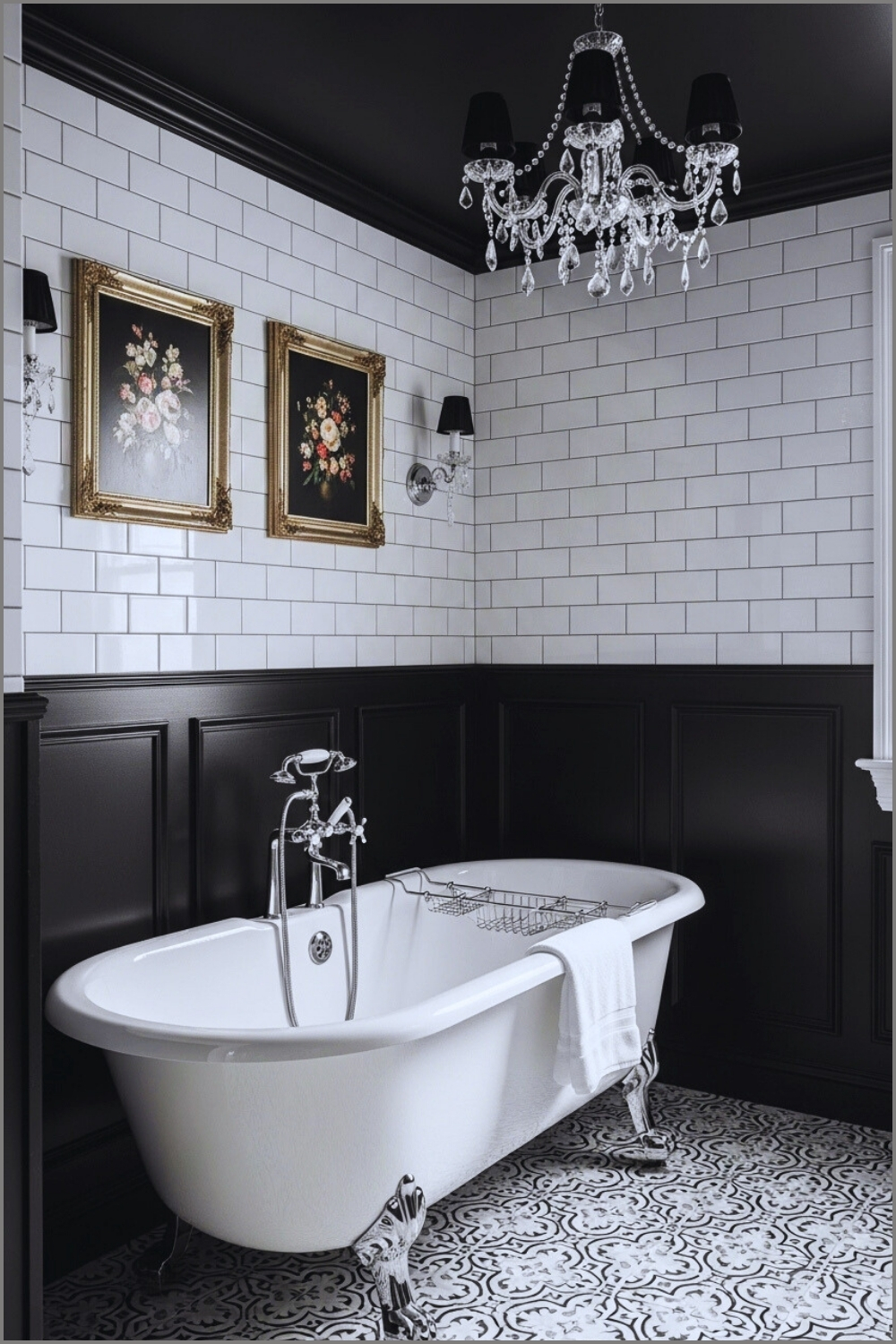 Elegant Vintage Bathroom With A White Clawfoot Bathtub
