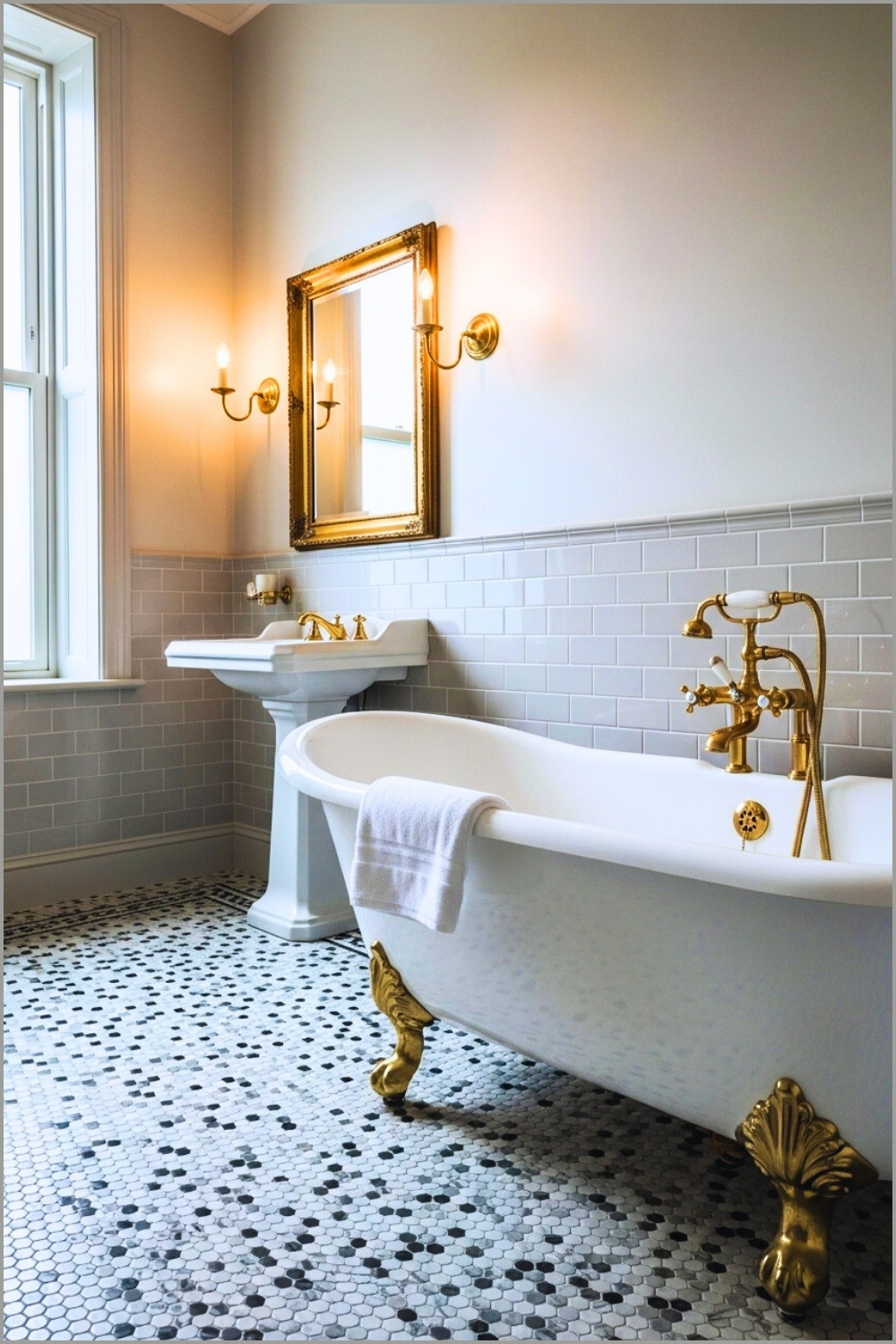 Elegant Vintage Bathroom With A White Clawfoot Bathtub