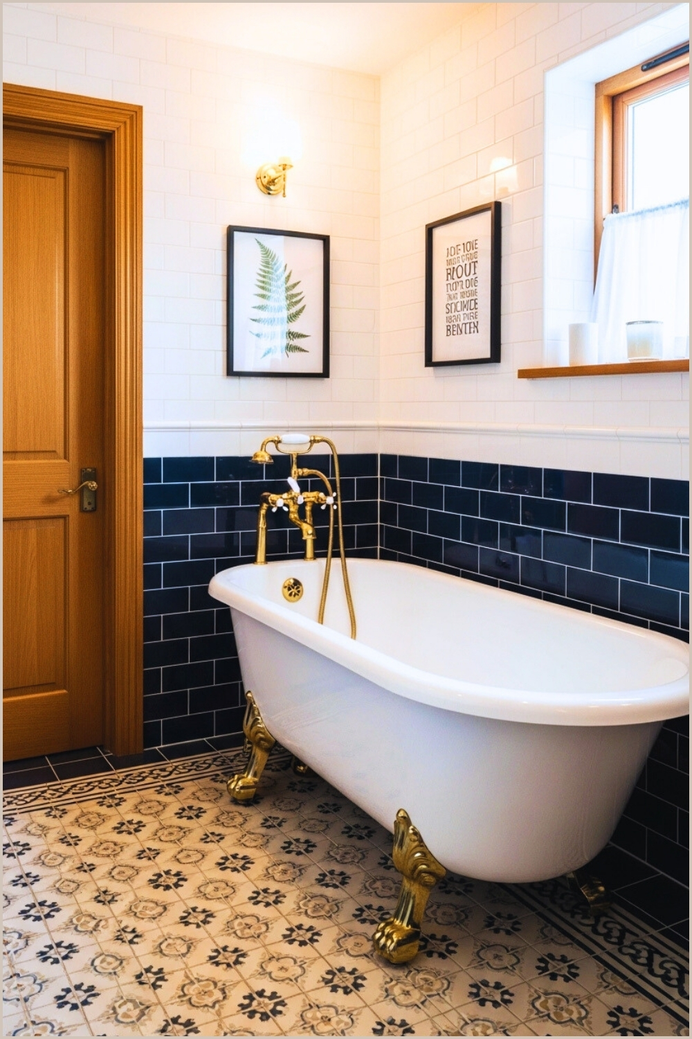 Elegant Vintage Bathroom With A White Clawfoot Bathtub