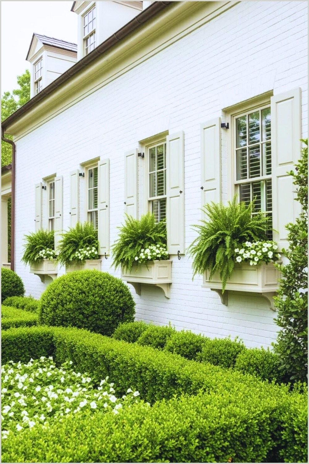 Elegant White Brick House Exterior Classic Shuttered Windows