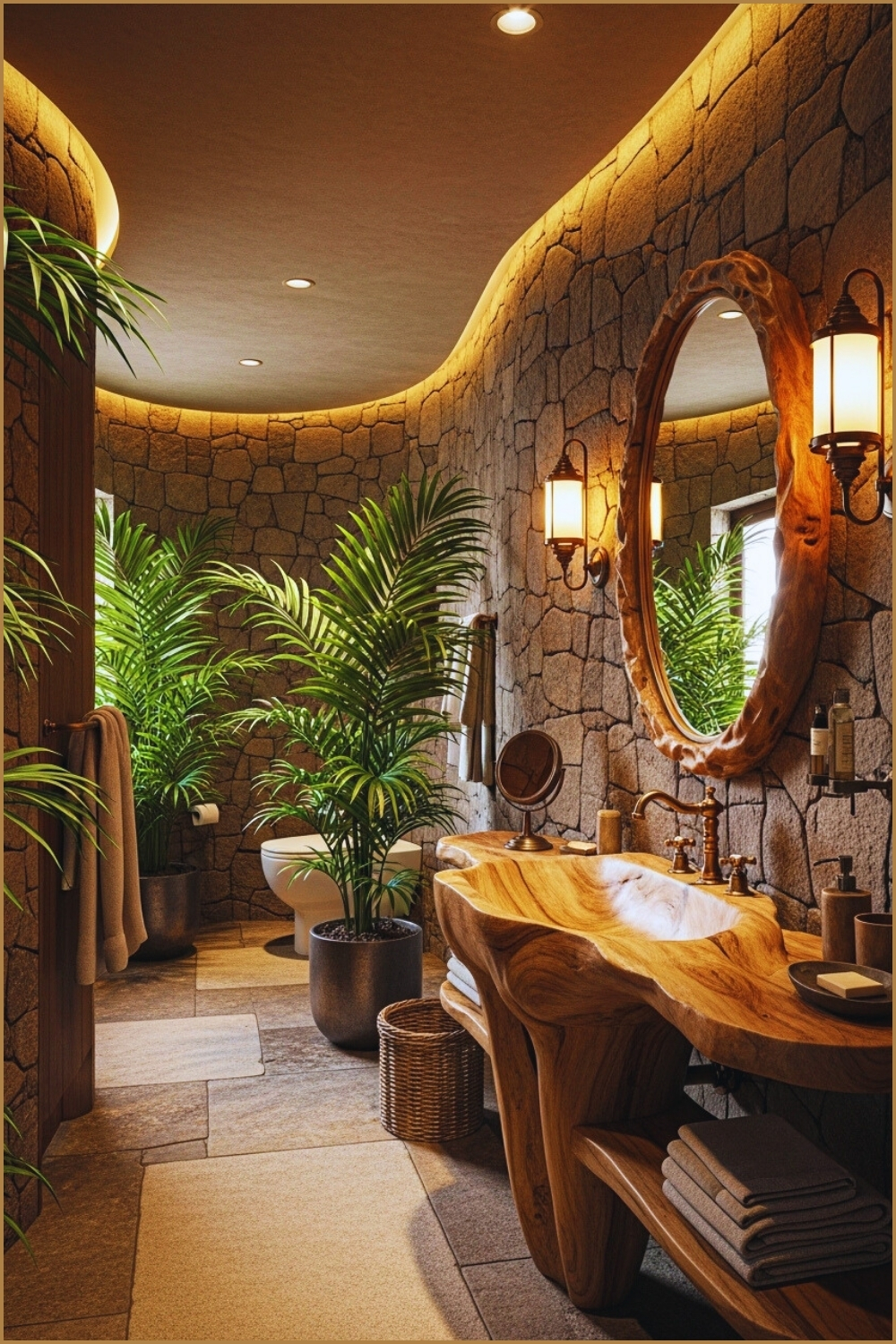 Exotic Tropical Bathroom, Organic Natural Design, Palm Plants