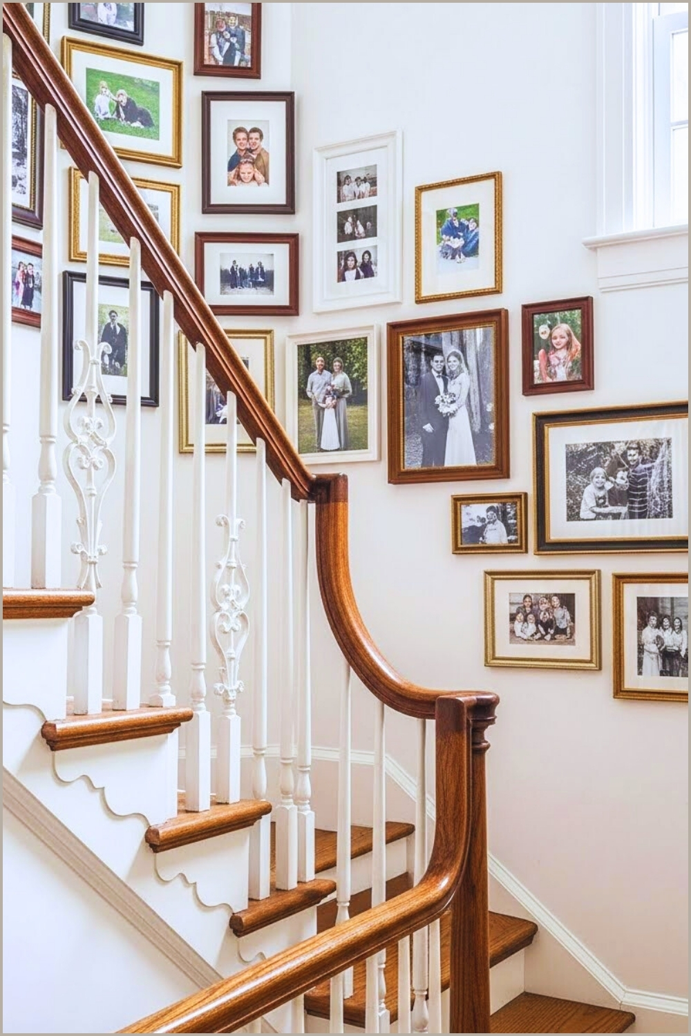 Family Photo Staircase Gallery Wall With Mixed Frame Sizes