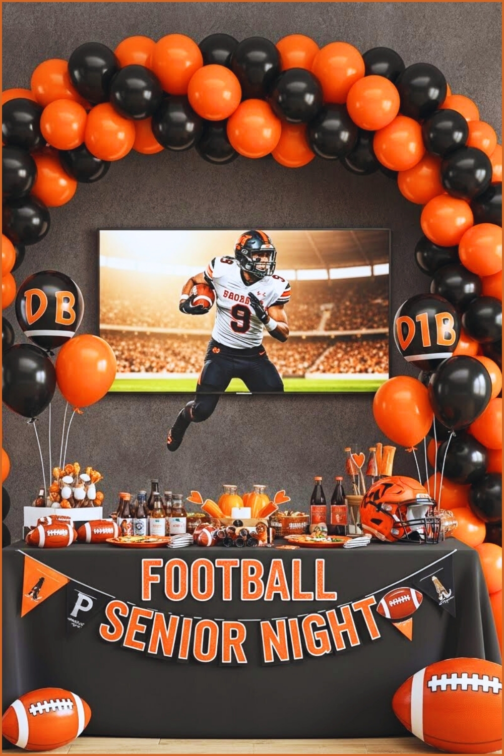 Football Senior Night Table Featuring Large Screen With Player