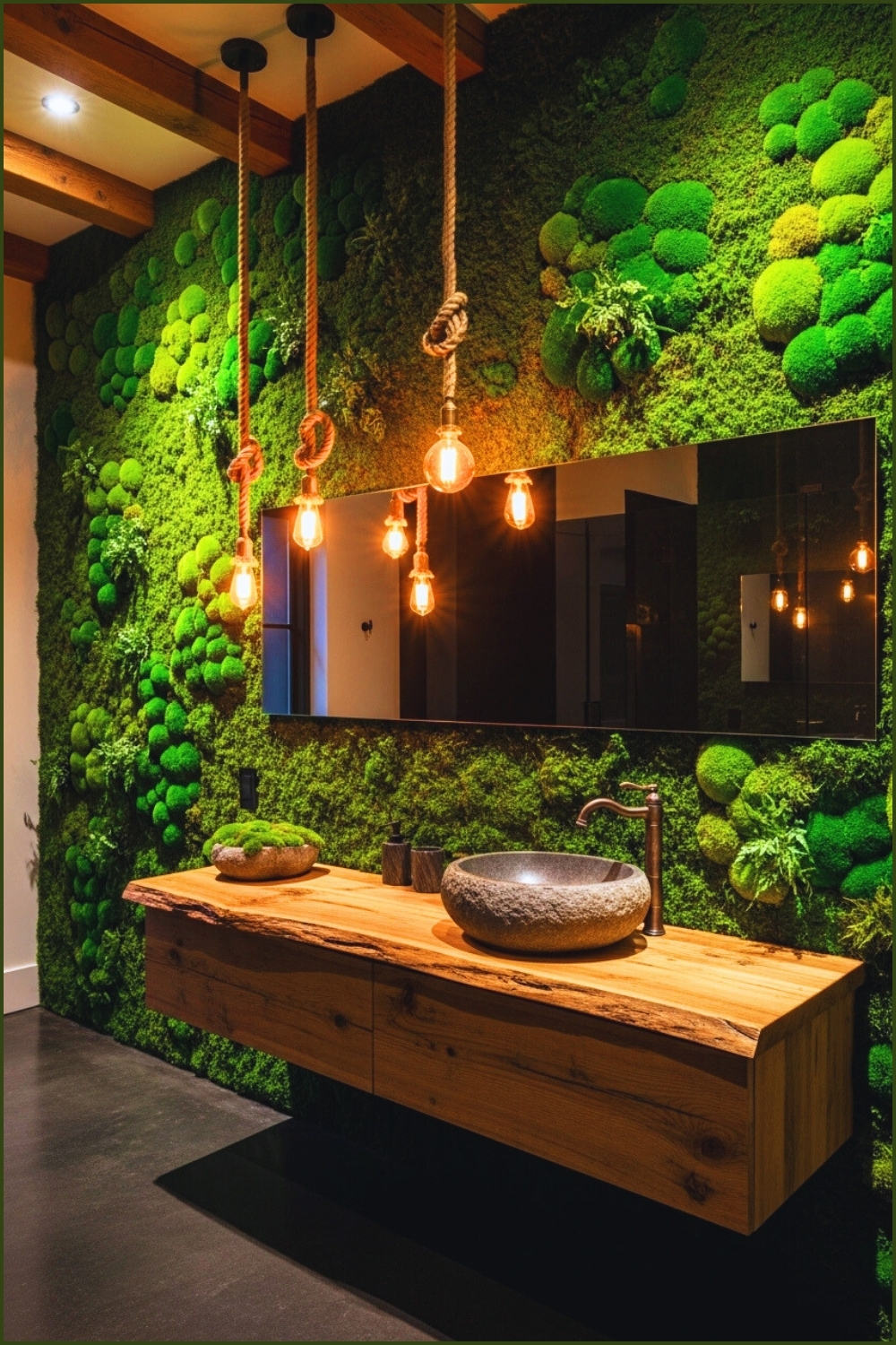 Forest-inspired Bathroom With Dramatic Living Moss Wall, Lush Green Textures