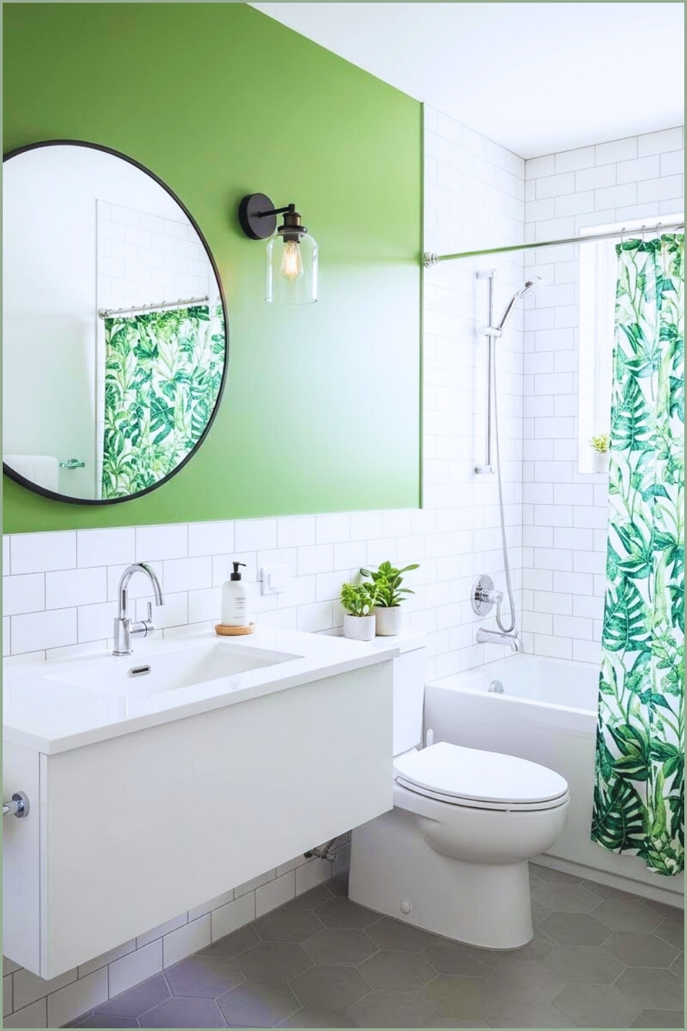 Fresh Modern Bathroom With Green Accent Wall