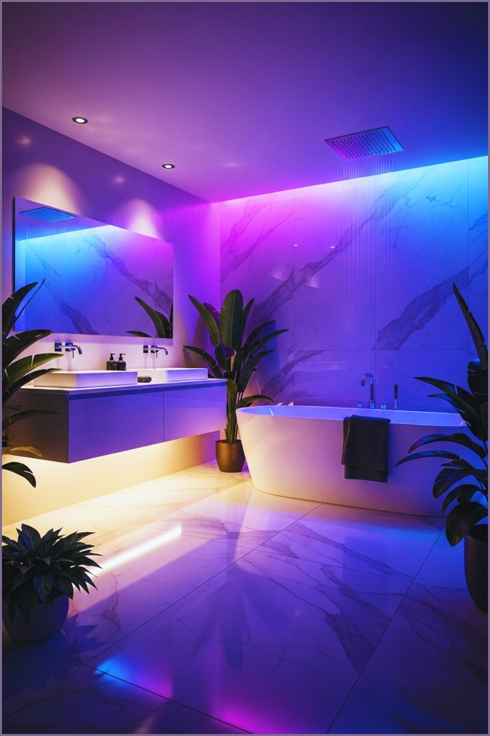 Futuristic Spa Bathroom, Colorful Led Wall Wash In Purple And Blue