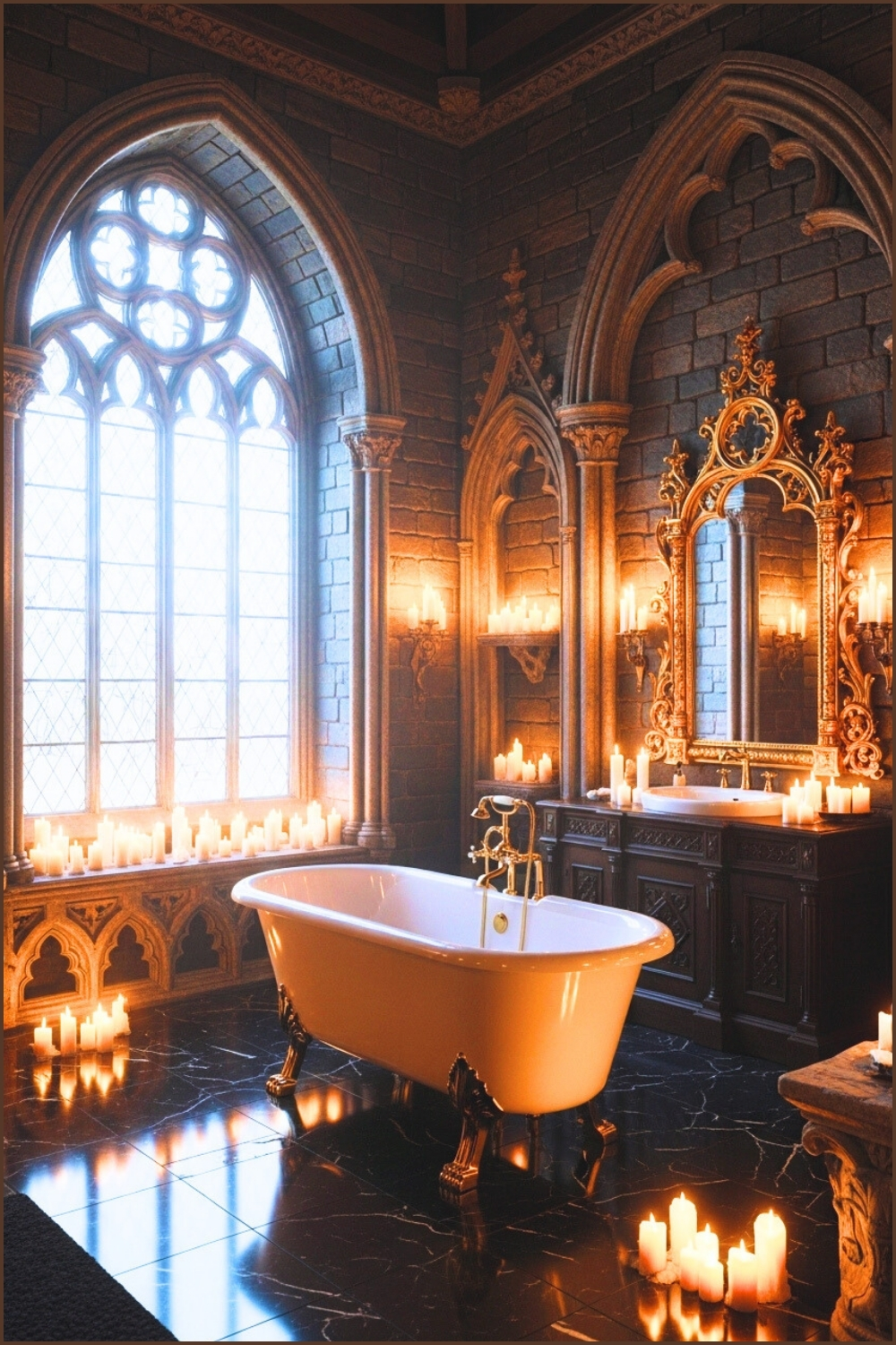 Gothic Luxury Bathroom Interior With Arched Cathedral