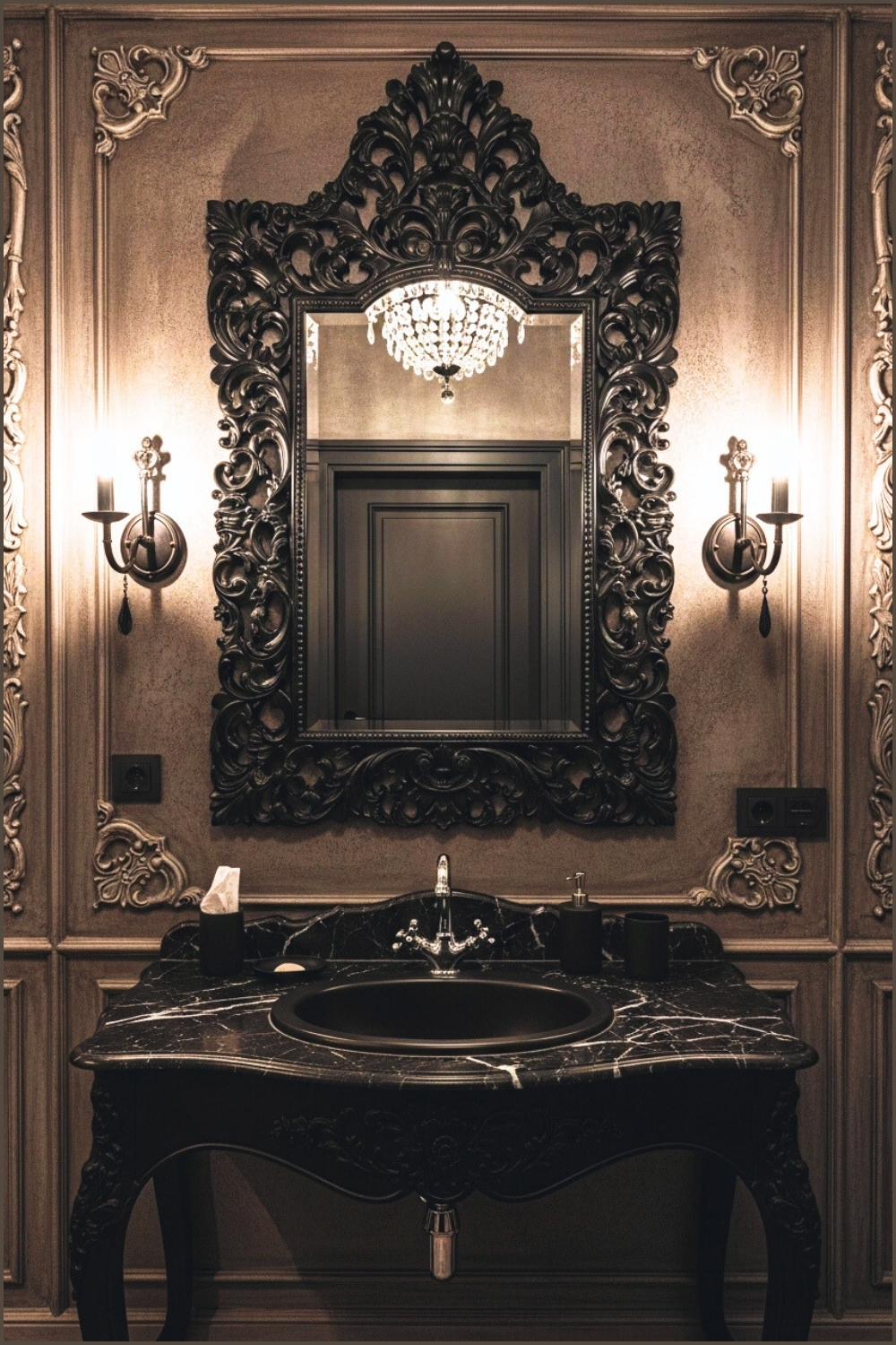 Gothic Luxury Bathroom Interior With Ornate Black