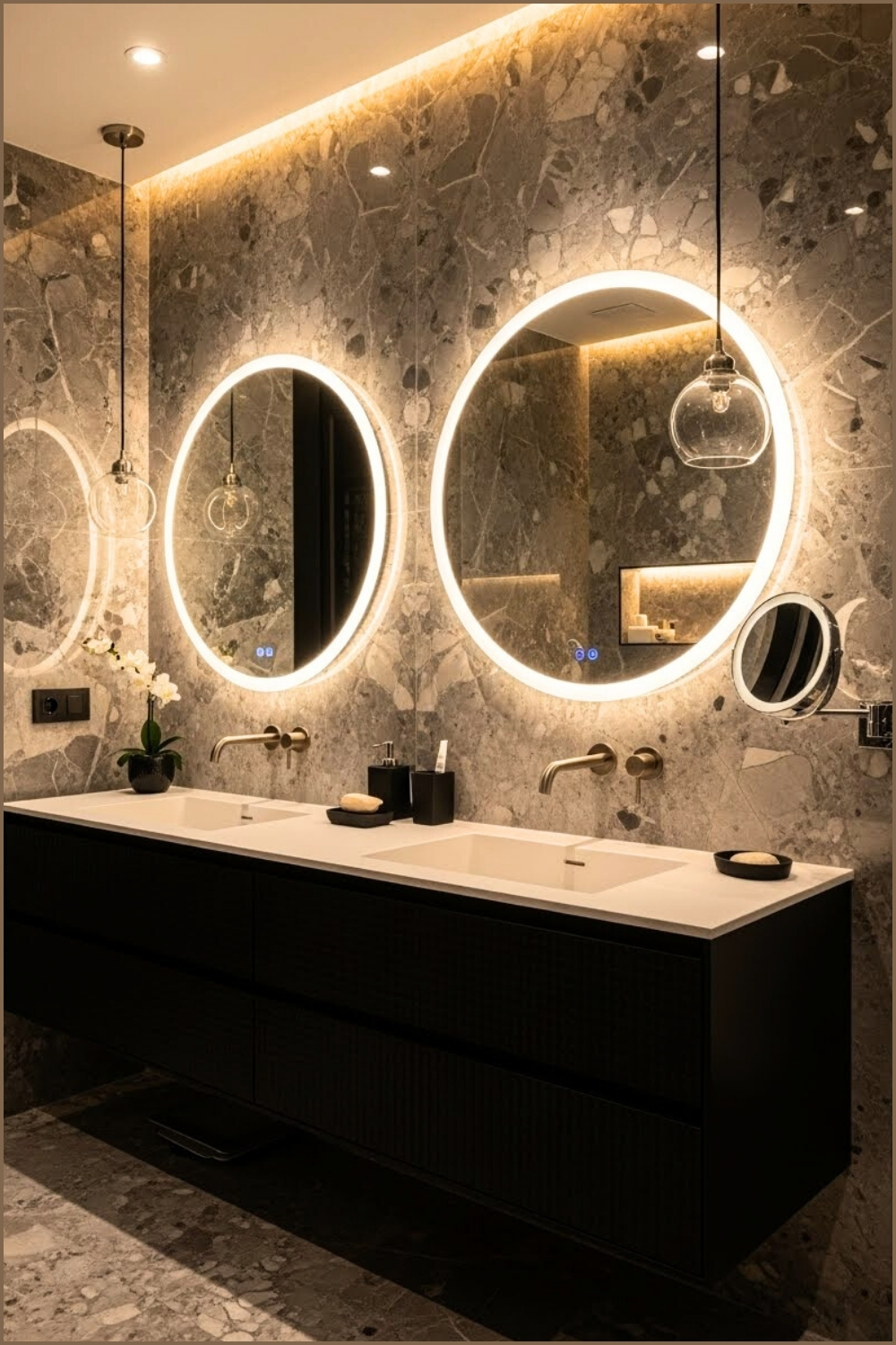 High End Marble Bathroom With Dramatic Grey Veined Walls