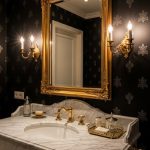 Classic Luxury Bathroom, Gold Framed Mirror With Side Sconces