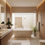 Japanese-inspired Zen Bathroom, Natural Wood Textures