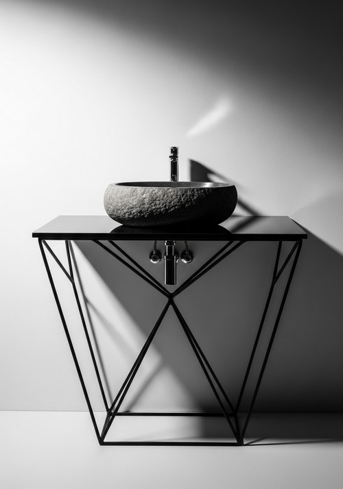 Ultra-modern Bathroom Sink With Geometric Black Metal Frame