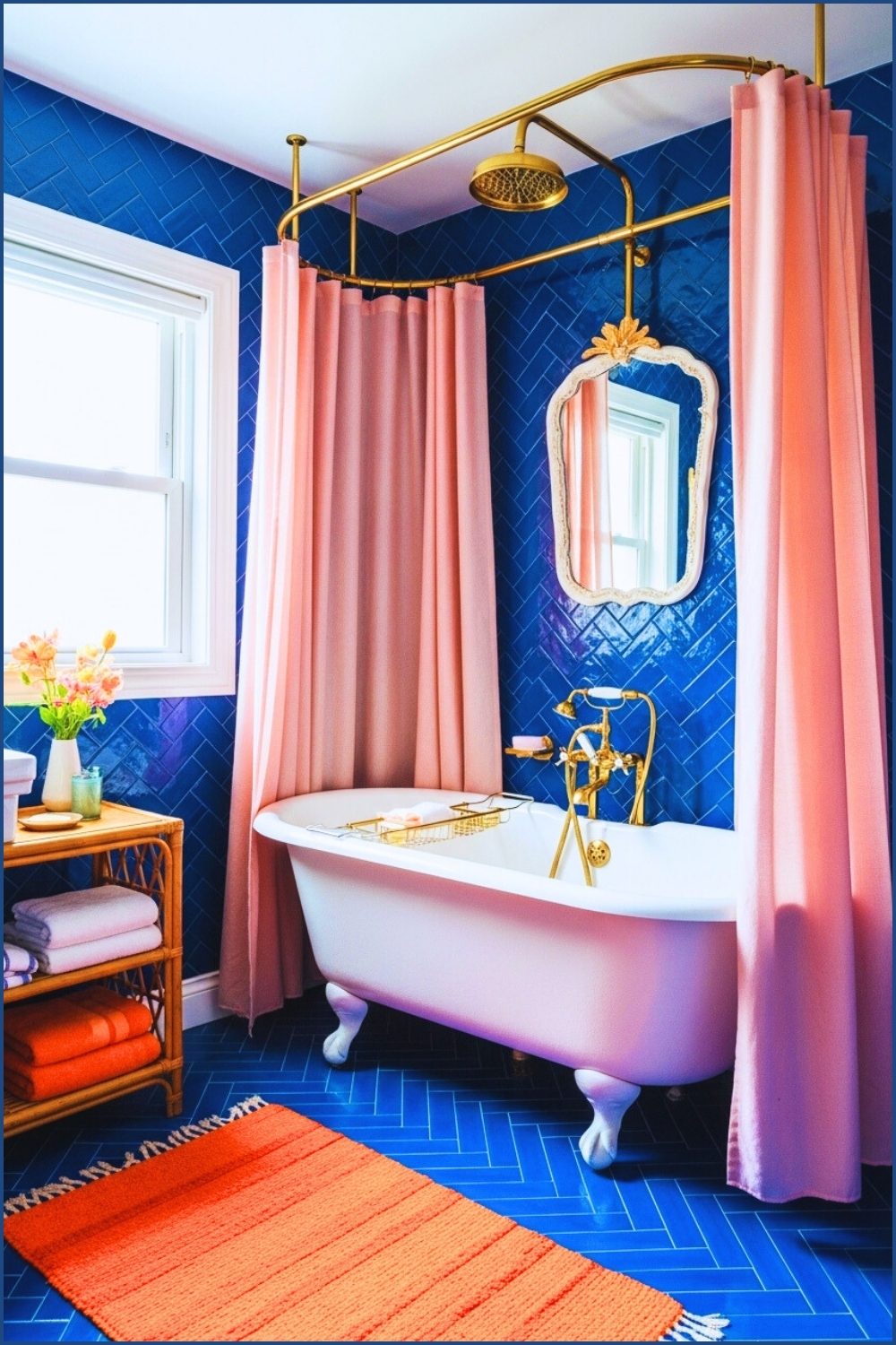 Imagine Vibrant Maximalist Bathroom, Electric Cobalt Blue Tile Walls