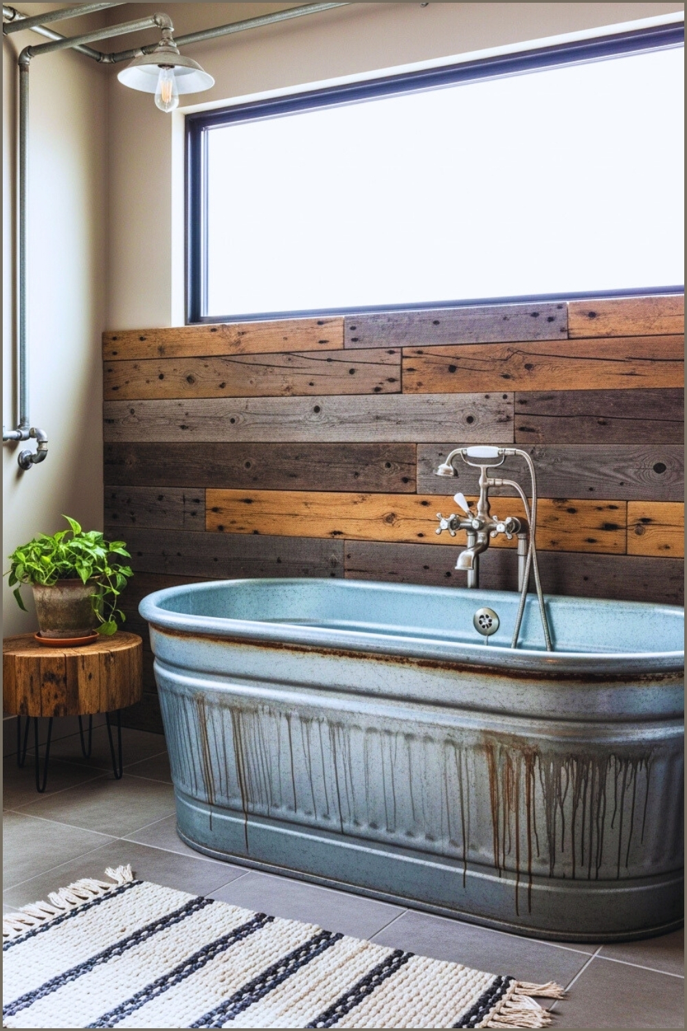 Industrial Rustic Bathroom, Galvanized Metal Clawfoot-style Tub