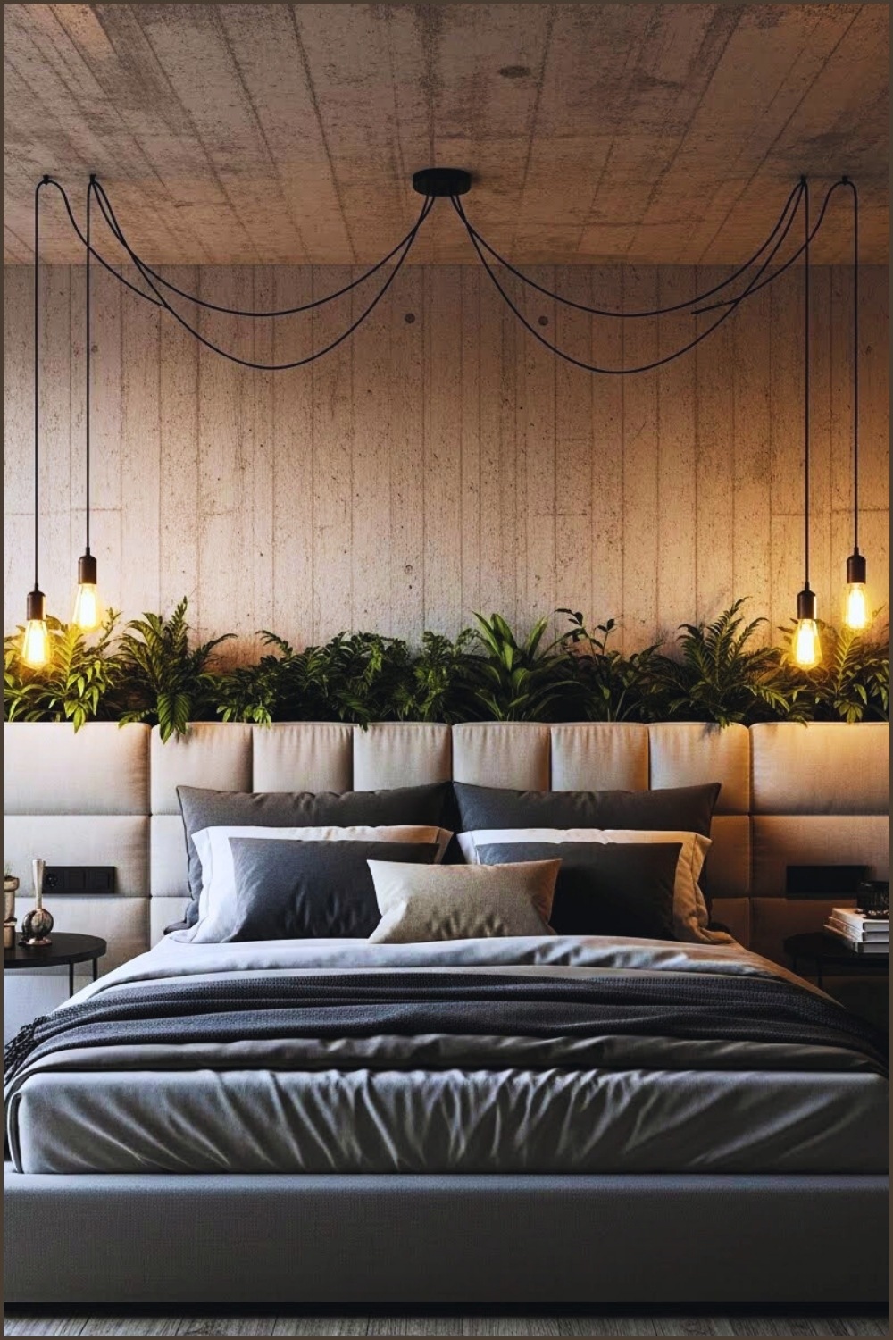 Industrial-inspired Bedroom Interior Exposed Concrete Walls