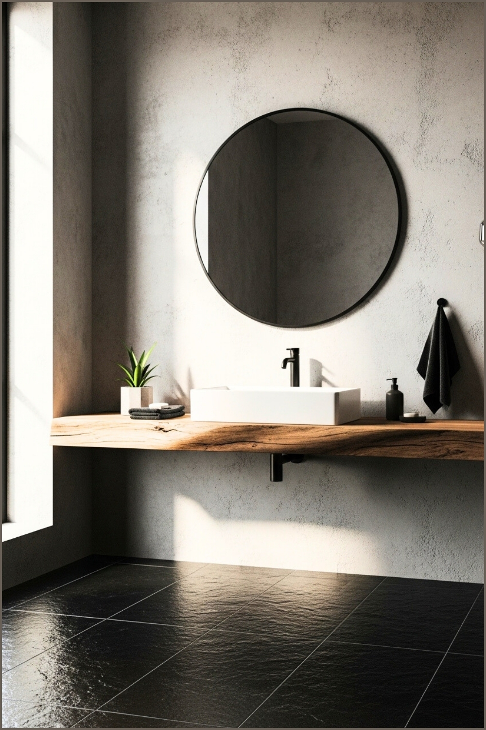 Industrial-style Grey Bathroom With Concrete Walls