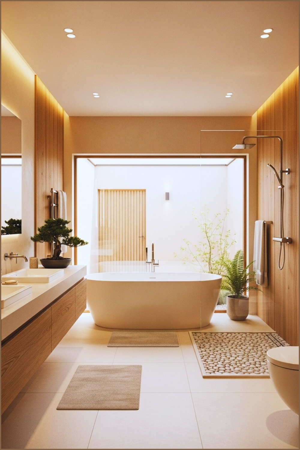 Japanese-inspired Zen Bathroom, Natural Wood Textures