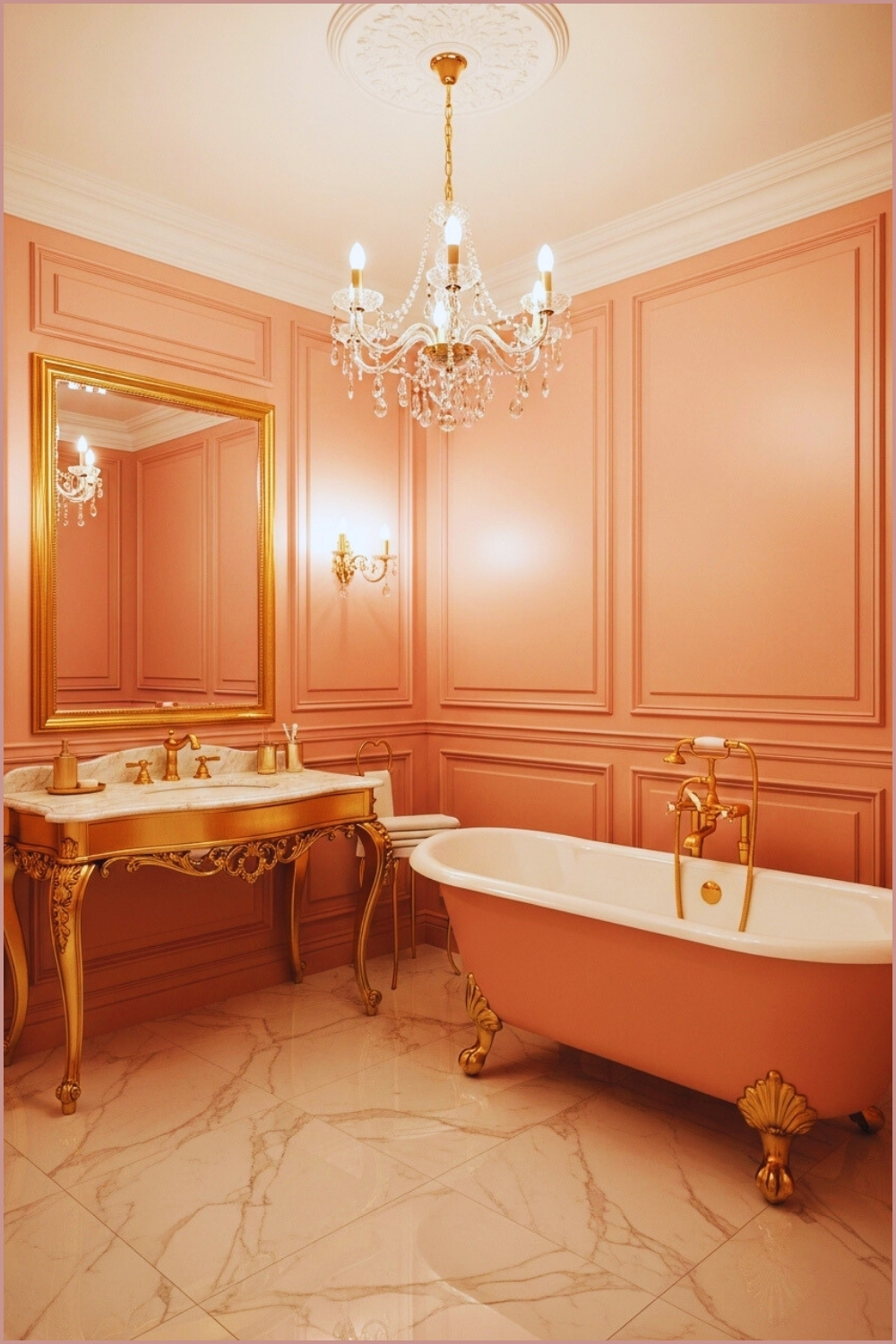 Luxe Pink Bathroom, French Classical Design, Decorative Wall Panel