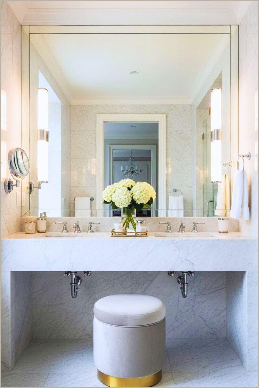 Luxurious Bathroom Features Floor To Ceiling Marble
