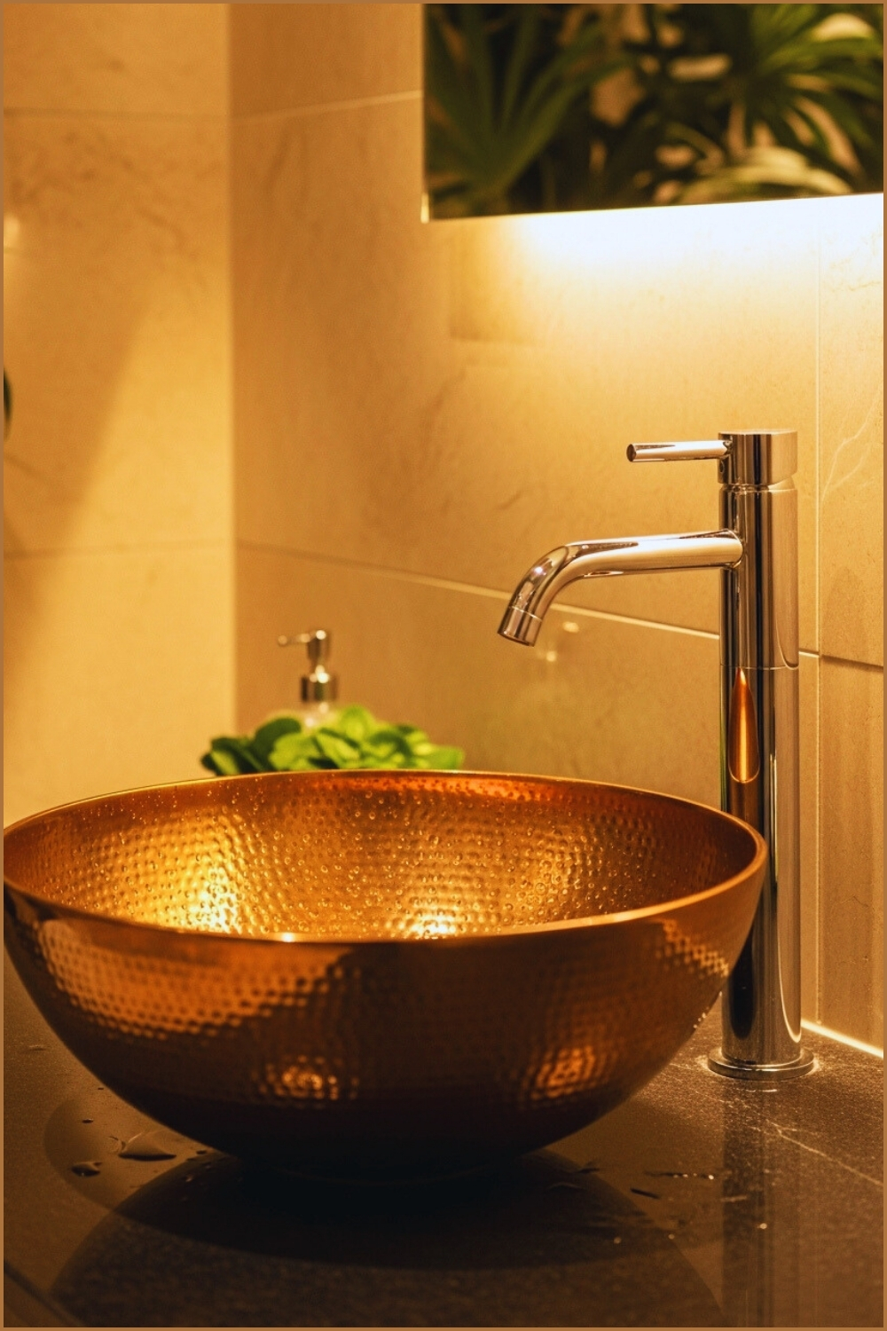 Luxurious Modern Bathroom Close-up, Hammered Copper Vessel