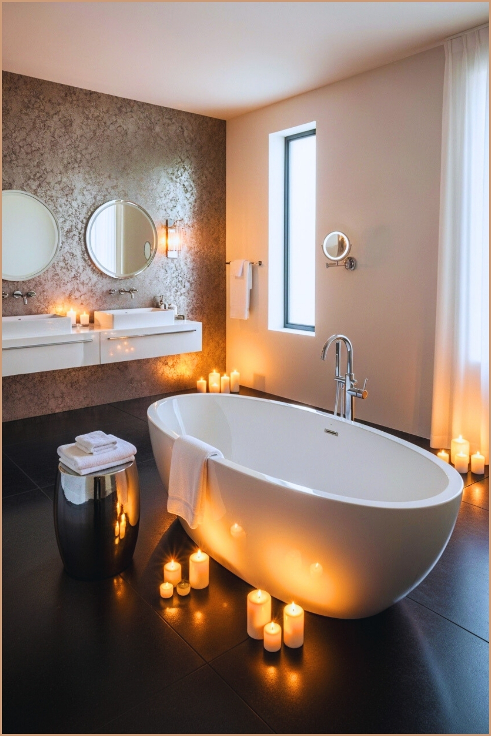 Luxurious Modern Bathroom, Freestanding Oval White Bathtub