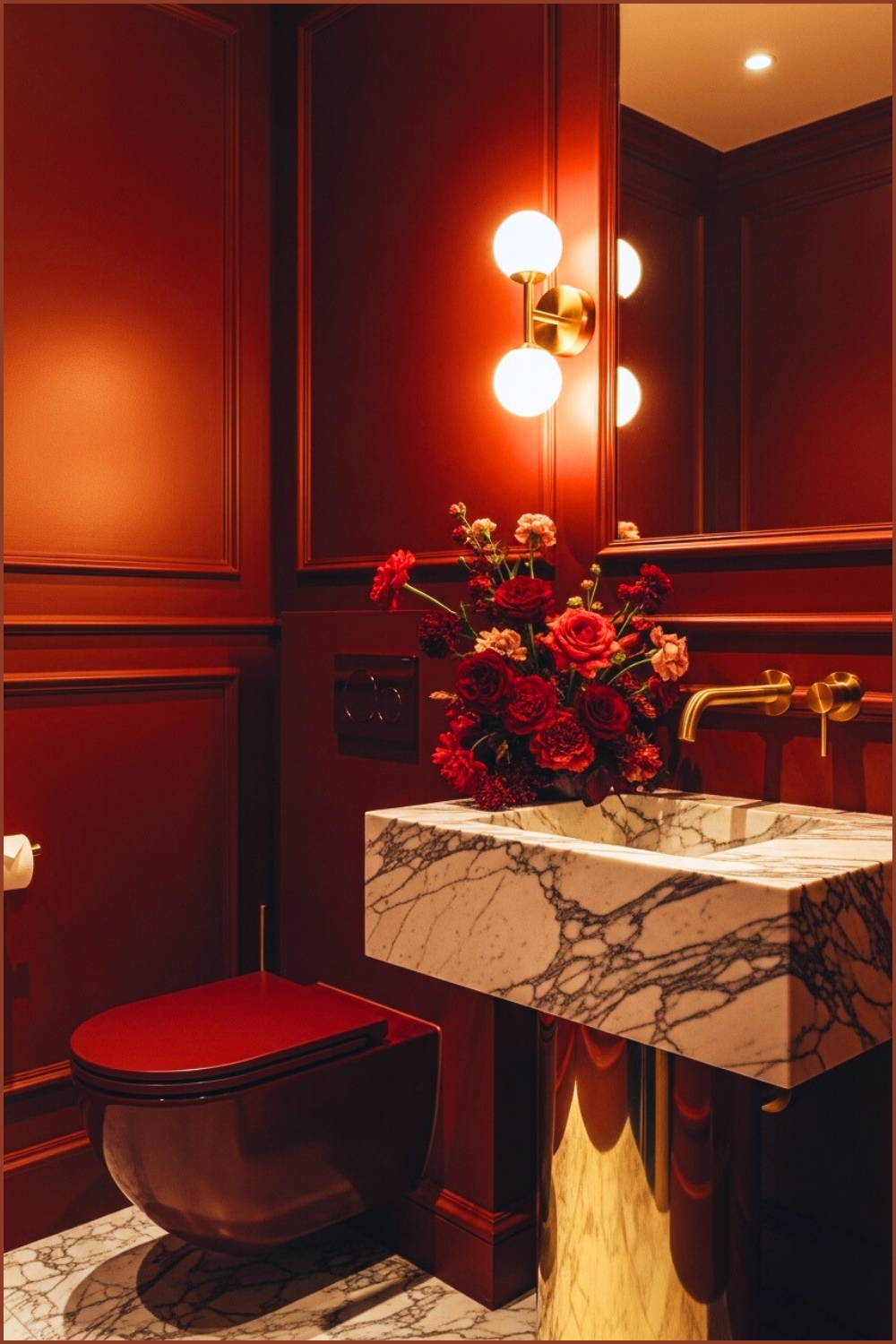 Luxurious Modern Bathroom Interior With Rich Burgundy