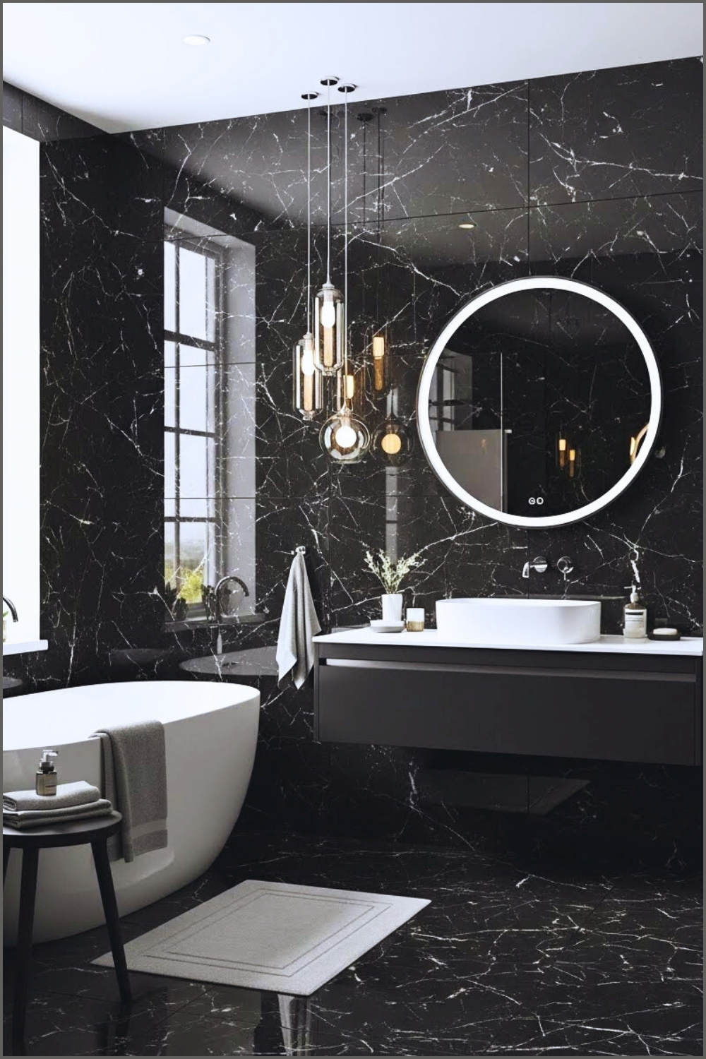 Luxurious Modern Bathroom With Glossy Black Marble