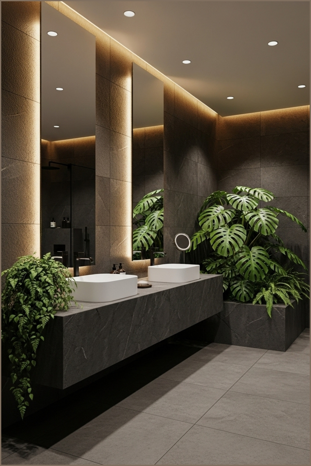 Luxurious Modern Bathroom With Lush Indoor Plants