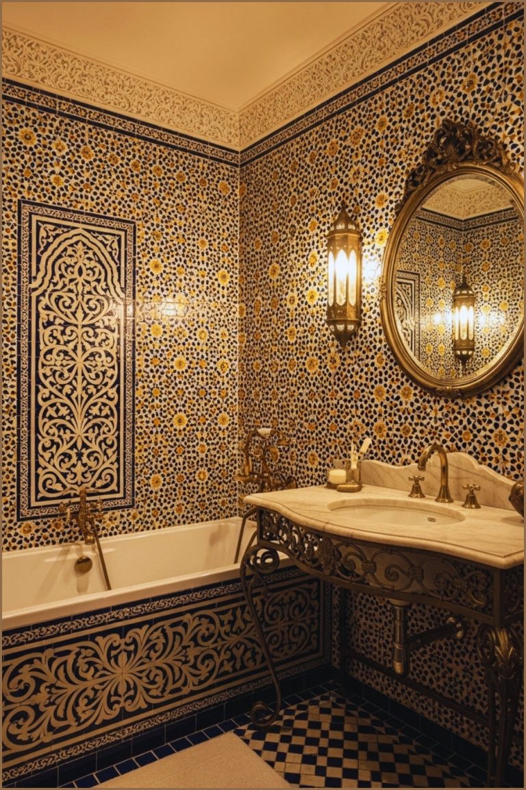 Luxurious Moroccan-inspired Bathroom With Full Patterned