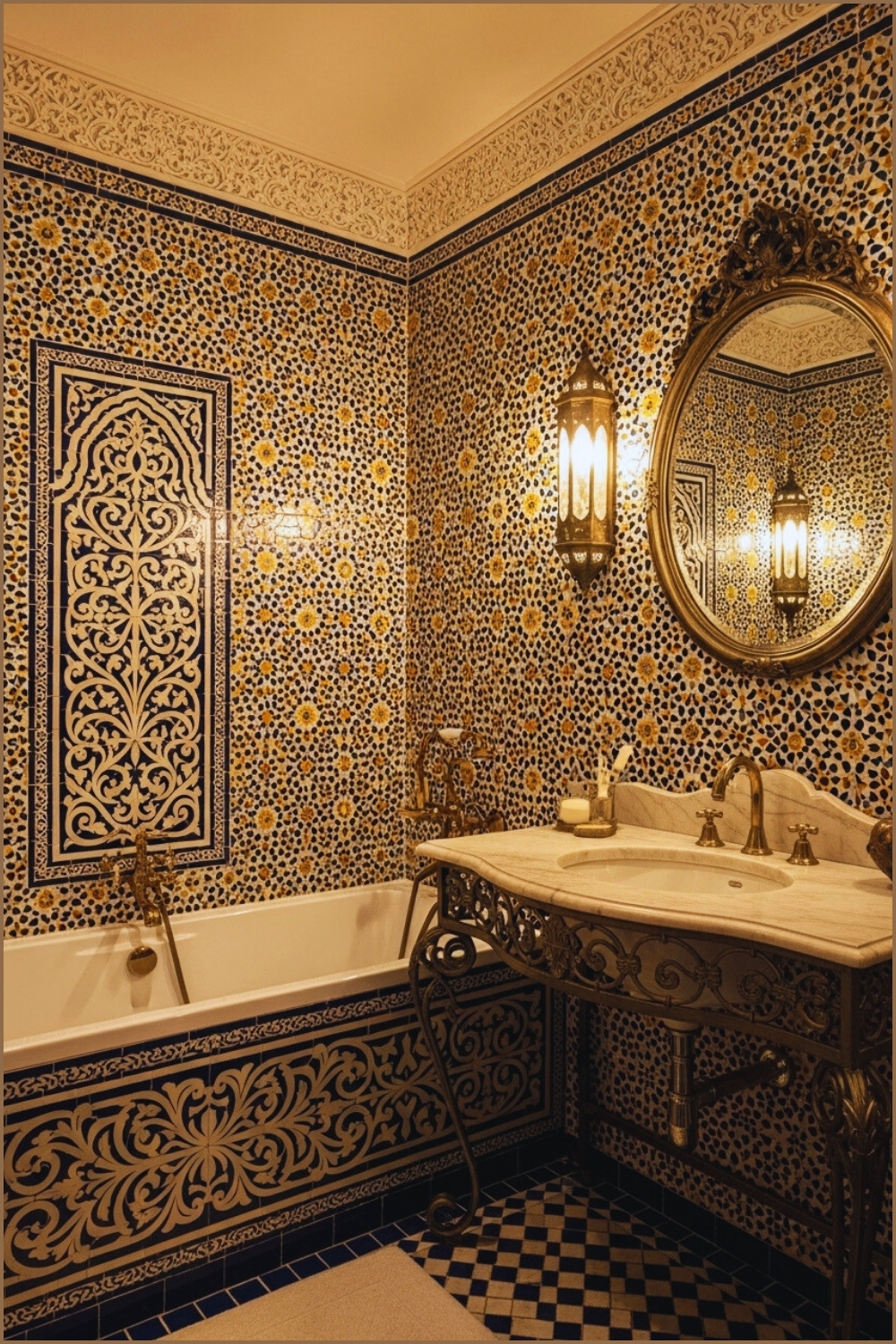 Luxurious Moroccan-inspired Bathroom With Full Patterned