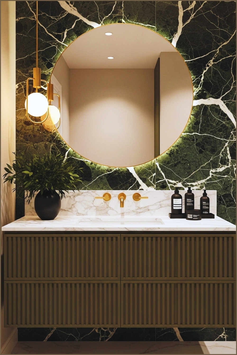 Luxurious Olive Green Bathroom Vanity With Dark Green