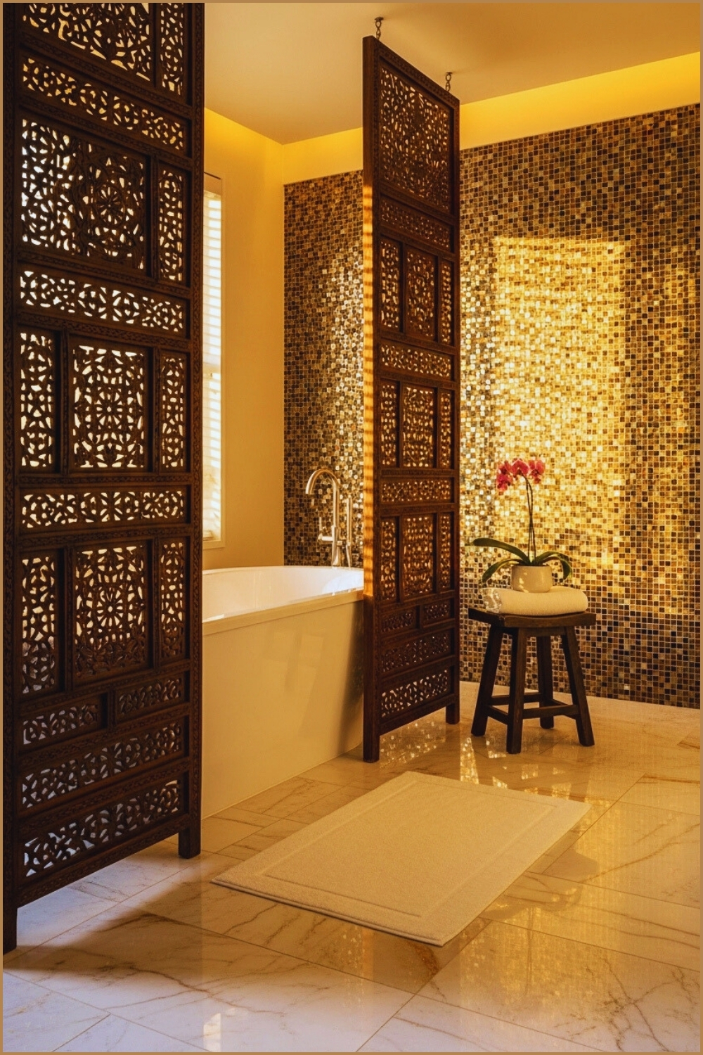 Luxurious Spa Bathroom, Freestanding White Tub Behind