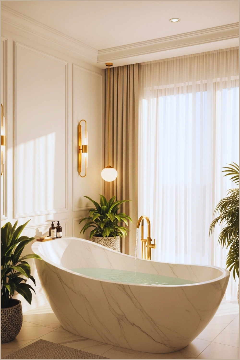 Luxurious Spa Bathroom, Sculptural Freestanding Bathtub