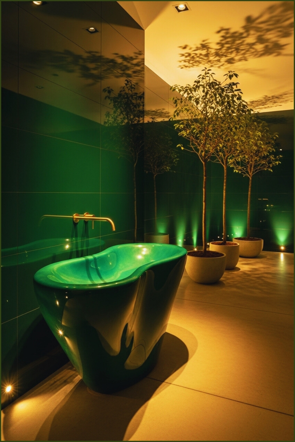 Luxury Artistic Bathroom With Sculptural Organic Glossy Green Sink