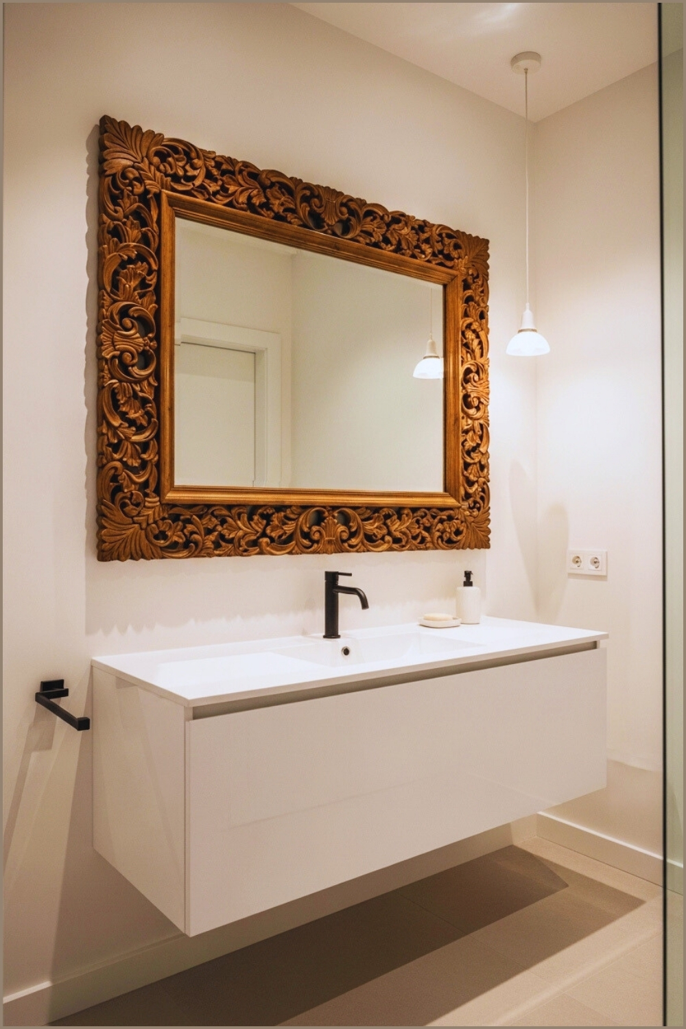 Luxury Bathroom Interior, Large Ornate Carved Walnut Mirror Frame (1)