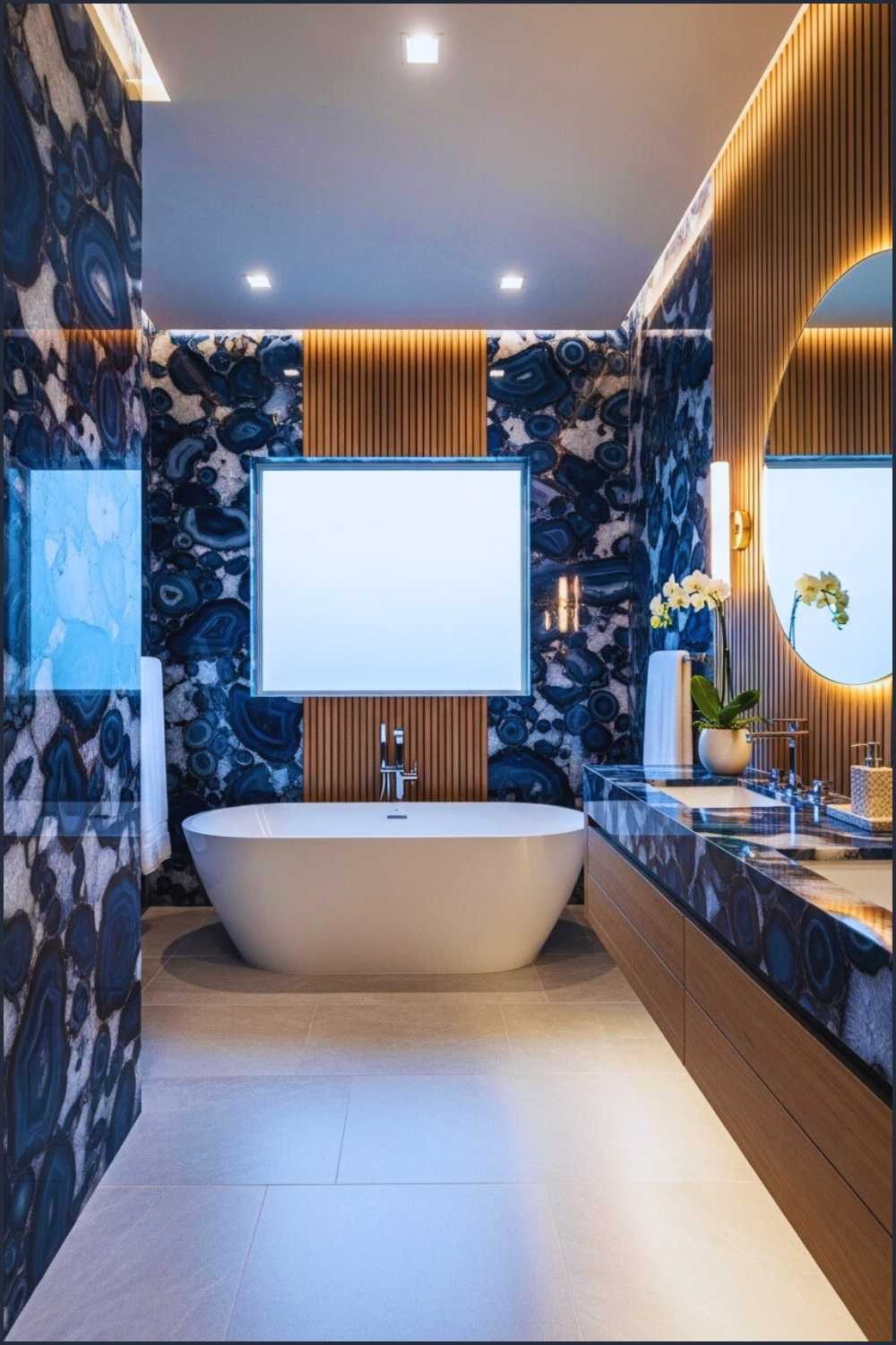 Luxury Bathroom With Dramatic Blue Agate Stone Slabs