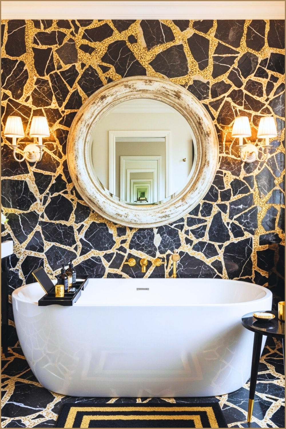 Luxury Bathroom With Dramatic Mosaic Wall