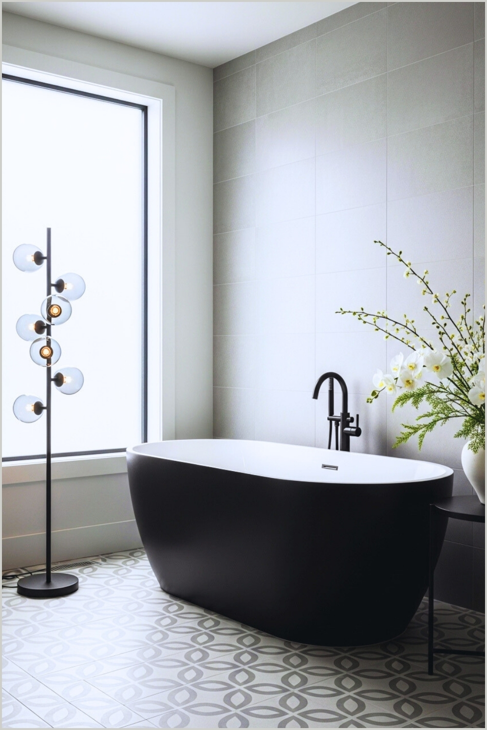 Luxury Bathroom With Matte Black Freestanding Bathtub