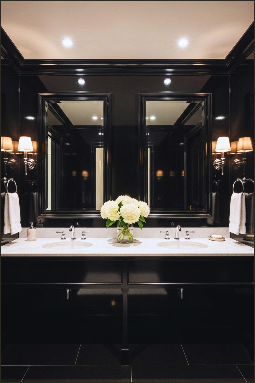 Luxury Black Lacquer Bathroom, High-gloss Black Walls